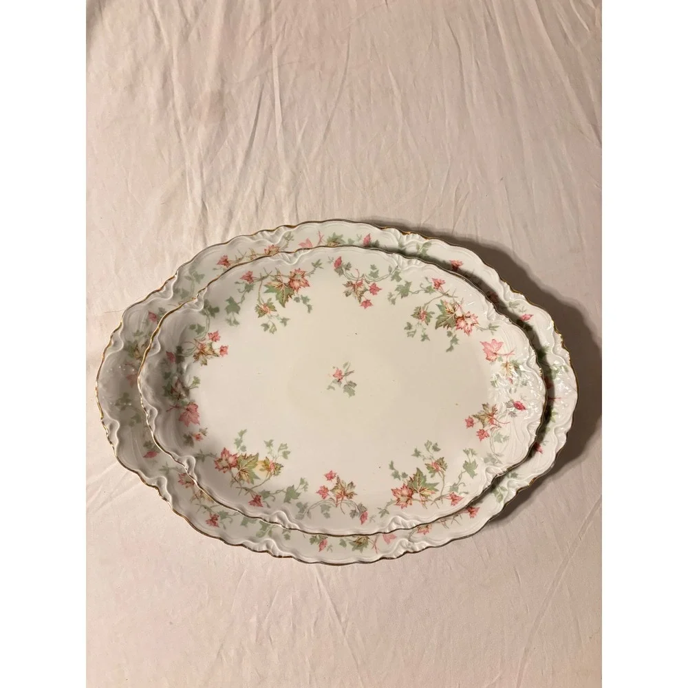 Hutschenreuther Selb Platters Set 2 White Pink Floral Bavaria US Zone Good 15in
